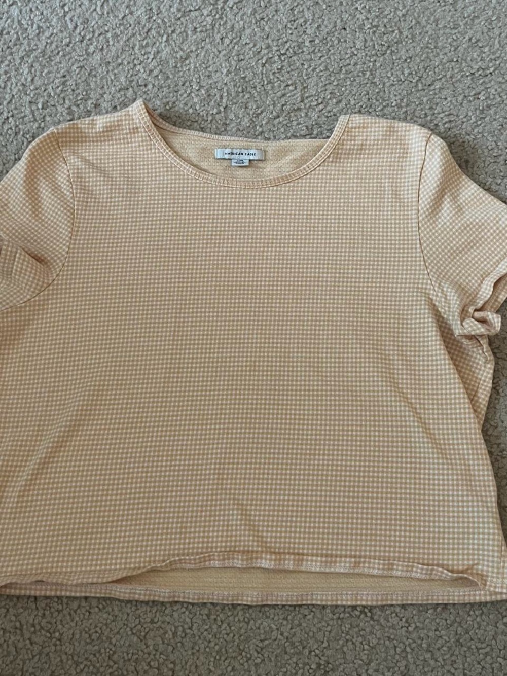 American Eagle Yellow and Cream Gingham Short Sleeve Top